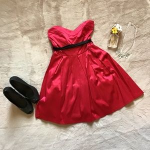 F21 red satin strapless dress perfect to make into a Halloween costume!